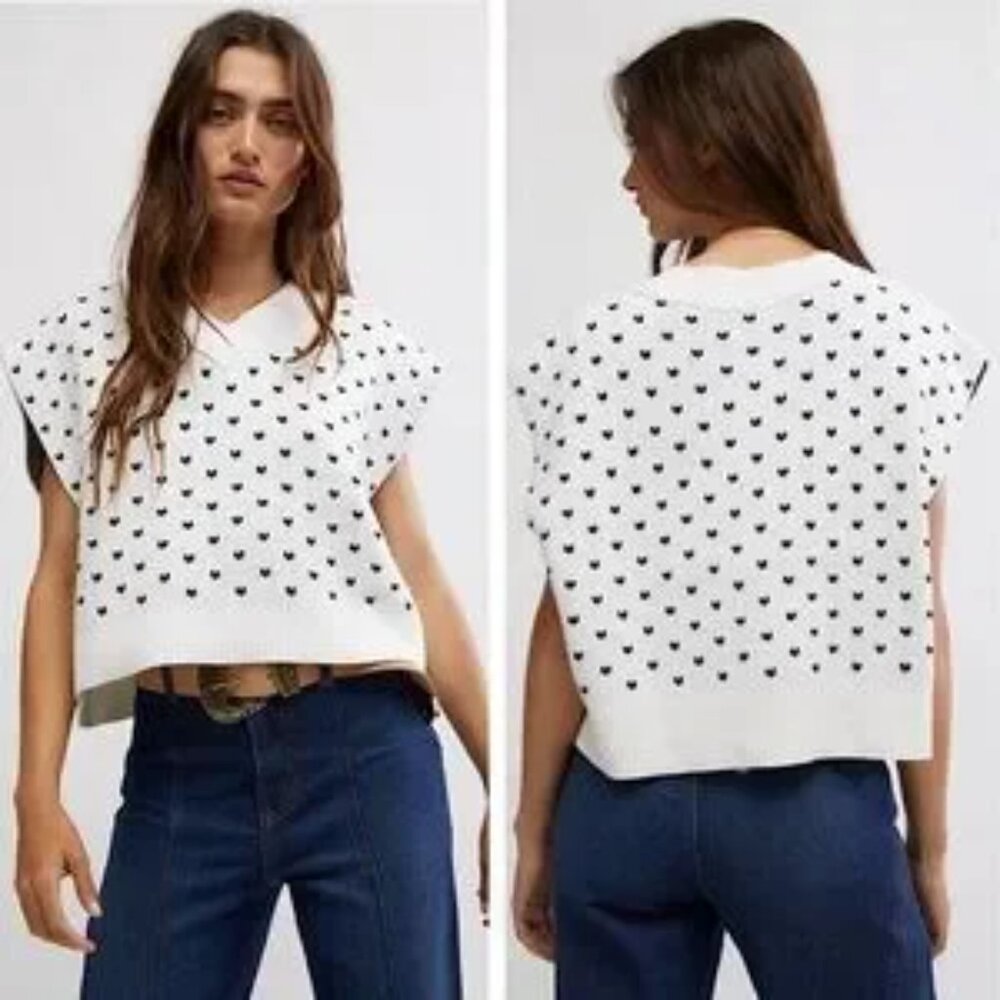 NEW  Free People Easy Street Patterned Vest in Black/Ivory 269